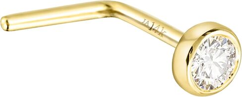 Jewelry Avalanche 14K Yellow Gold Bezel Set Diamond L-Shape Nose Stud 22G L-Bend Nose Ring 1.5mm-2.5mm in Saudi Arabia