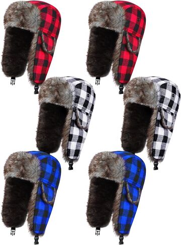 6 قطع النمط الروسي الصياد أوشنكا قبعة لامبرجاك نمط اسكيمو قبعة سميكة جندي الرجال النساء بومبر القبعات الشتاء مقاومة للماء والرياح مع اللسان الأذن، ألوان متنوعة، 0, ألوان متنوعة, 0 in Kuwait