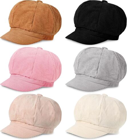 Cindeer 6 Pieces Newsboy Hats for Women Octagonal Beret Hats Corduroy Cabbie Painter Cap Retro Baker Boy Hat for Ladies Girls Winter Fall Spring, 6 Colors in Saudi Arabia