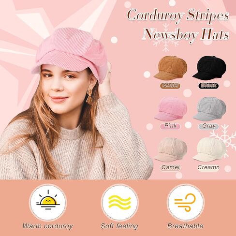 Cindeer 6 Pieces Newsboy Hats for Women Octagonal Beret Hats Corduroy Cabbie Painter Cap Retro Baker Boy Hat for Ladies Girls Winter Fall Spring, 6 Colors in Saudi Arabia