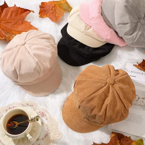 Cindeer 6 Pieces Newsboy Hats for Women Octagonal Beret Hats Corduroy Cabbie Painter Cap Retro Baker Boy Hat for Ladies Girls Winter Fall Spring, 6 Colors in Saudi Arabia