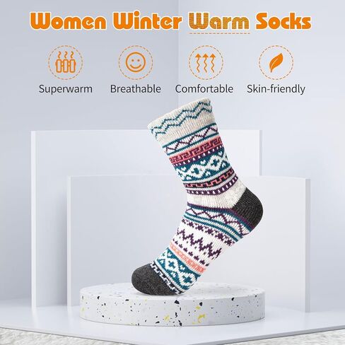 Taotique Winter Warm Socks, 10 Pairs Women Wool Socks for Winter Soft and Thick Knit Cozy Crew Socks Christmas Gift Socks in Saudi Arabia