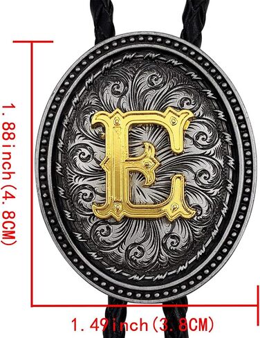 XGALBLA Golden Initial Letter A to Z in Ellipse Flower Western Cowboy Vintage Bolo Tie with Cowhide Rope in Saudi Arabia