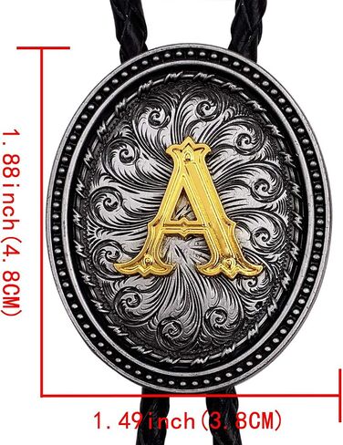XGALBLA Golden Initial Letter A to Z in Ellipse Flower Western Cowboy Vintage Bolo Tie with Cowhide Rope in Saudi Arabia