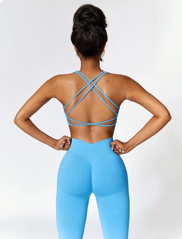 ABOCIW Womens Seamless Workout Sets Cross Back Sports Bra V Back Scrunch Butt High Waist Biker Shorts 2 Piece Gym Sets in Saudi Arabia