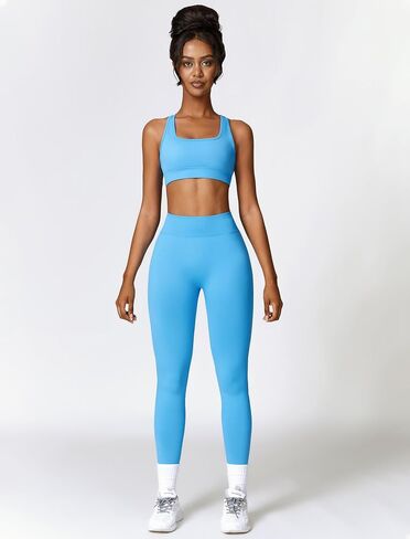ABOCIW Womens Seamless Workout Sets Cross Back Sports Bra V Back Scrunch Butt High Waist Biker Shorts 2 Piece Gym Sets in Saudi Arabia