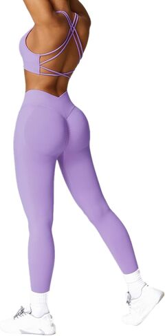 ABOCIW Womens Seamless Workout Sets Cross Back Sports Bra V Back Scrunch Butt High Waist Biker Shorts 2 Piece Gym Sets in Kuwait