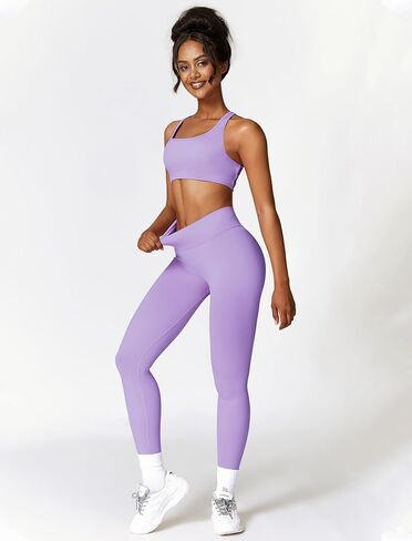 ABOCIW Womens Seamless Workout Sets Cross Back Sports Bra V Back Scrunch Butt High Waist Biker Shorts 2 Piece Gym Sets in Kuwait