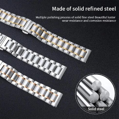 Nixiamy Stainless Steel Watch Bands Universal Metal Replacement Watch Straps for Men Women with Straight & Curved End 6 Sizes(16mm-22mm) 4 Colors(Gold,Sliver,Black,Gold-Silver Two Tone) in Saudi Arabia