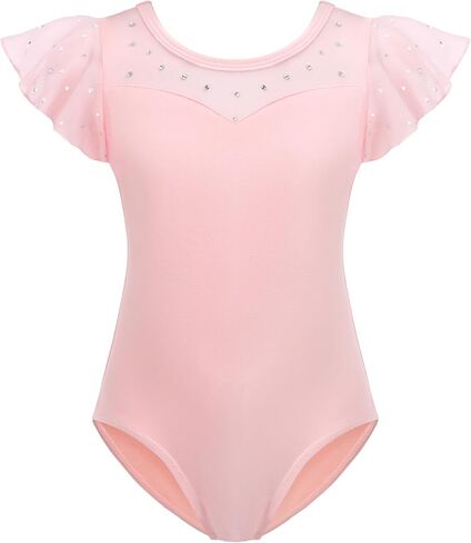 Zaclotre Girls Ruffle Sleeve Ballet Leotards Toddler Mesh Dance Leotard Sparkly Gymnastics Outfits in Kuwait