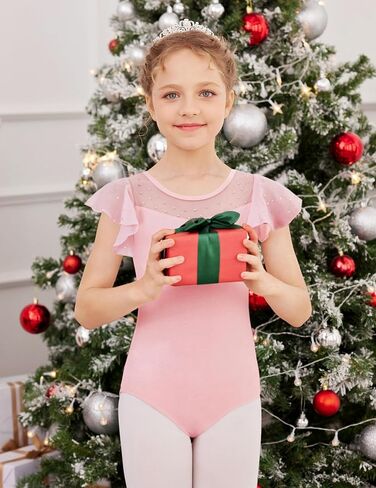 Zaclotre Girls Ruffle Sleeve Ballet Leotards Toddler Mesh Dance Leotard Sparkly Gymnastics Outfits in Kuwait