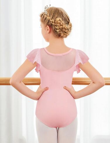 Zaclotre Girls Ruffle Sleeve Ballet Leotards Toddler Mesh Dance Leotard Sparkly Gymnastics Outfits in Kuwait