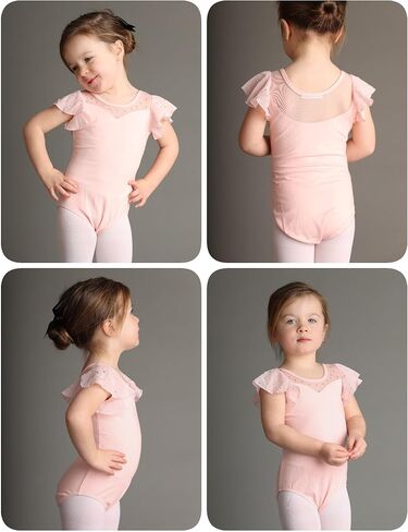 Zaclotre Girls Ruffle Sleeve Ballet Leotards Toddler Mesh Dance Leotard Sparkly Gymnastics Outfits in Kuwait
