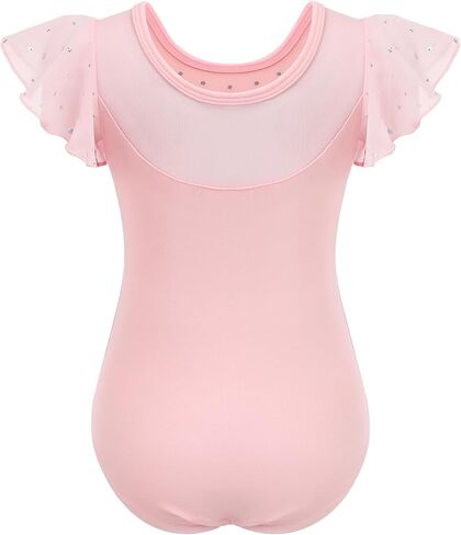 Zaclotre Girls Ruffle Sleeve Ballet Leotards Toddler Mesh Dance Leotard Sparkly Gymnastics Outfits in Kuwait