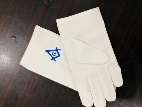 KZA BRAD'S Masonic regalia مربع لودج أزرق وبوصلة مع قفازات قطنية 100% مطرزة آليًا باللون الأبيض. in Kuwait