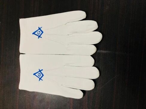 KZA BRAD'S Masonic regalia مربع لودج أزرق وبوصلة مع قفازات قطنية 100% مطرزة آليًا باللون الأبيض. in Kuwait