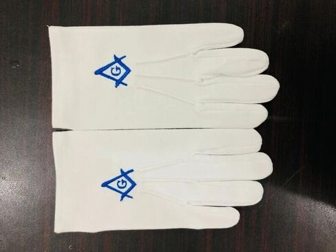 KZA BRAD'S Masonic regalia مربع لودج أزرق وبوصلة مع قفازات قطنية 100% مطرزة آليًا باللون الأبيض. in Kuwait