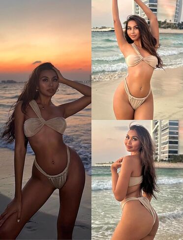 ZAFUL Women's One Shoulder Bikini Twisted Ruched High Cut Bandeau Bikini Set Two Piece Swimsuit in Saudi Arabia