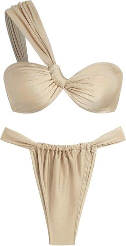 ZAFUL Women's One Shoulder Bikini Twisted Ruched High Cut Bandeau Bikini Set Two Piece Swimsuit in Saudi Arabia
