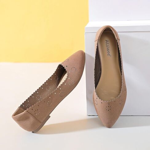 أحذية نسائية مسطحة واسعة من Ataiwee - أحذية صيفية للسيدات مدببة على شكل حرف T قابلة للتعديل. in Kuwait