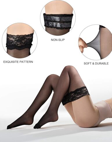 6 Pairs Thigh High Stocking Fishnet Stockings Silicone Lace Top Back Seam Strap Women, Multicoloured, One Size in Saudi Arabia