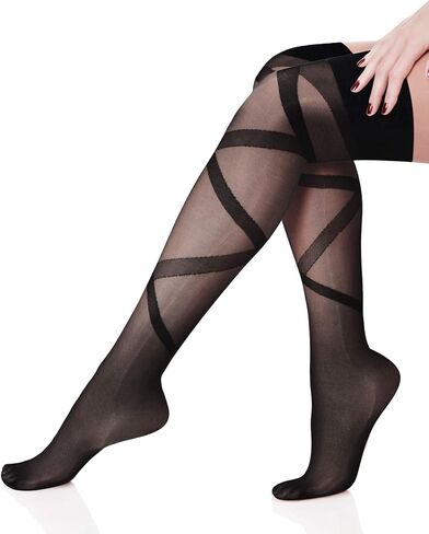 6 Pairs Thigh High Stocking Fishnet Stockings Silicone Lace Top Back Seam Strap Women, Multicoloured, One Size in Saudi Arabia