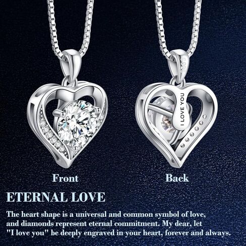 DALOJOE Moissanite Necklace for Women, 1-3 Carat Moissanite Heart Necklace Engraved with 'I LOVE YOU', Birthday Gift for Wife, Anniversary Present for Women, Jewelry Gift for Girlfriend Mom Girls in Saudi Arabia