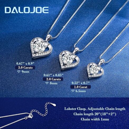 DALOJOE Moissanite Necklace for Women, 1-3 Carat Moissanite Heart Necklace Engraved with 'I LOVE YOU', Birthday Gift for Wife, Anniversary Present for Women, Jewelry Gift for Girlfriend Mom Girls in Saudi Arabia