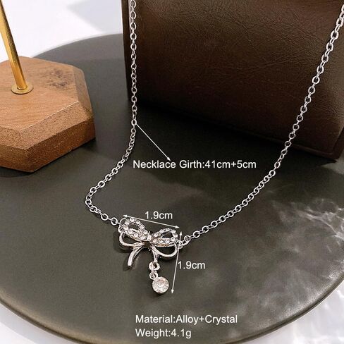 QXFQJT Gold Bow Earrings Necklace Set Golden Ribbon Earrings Necklace for Women Girls Bowknot Jewelry Christmas Gift in Saudi Arabia