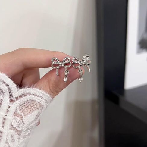 QXFQJT Gold Bow Earrings Necklace Set Golden Ribbon Earrings Necklace for Women Girls Bowknot Jewelry Christmas Gift in Saudi Arabia