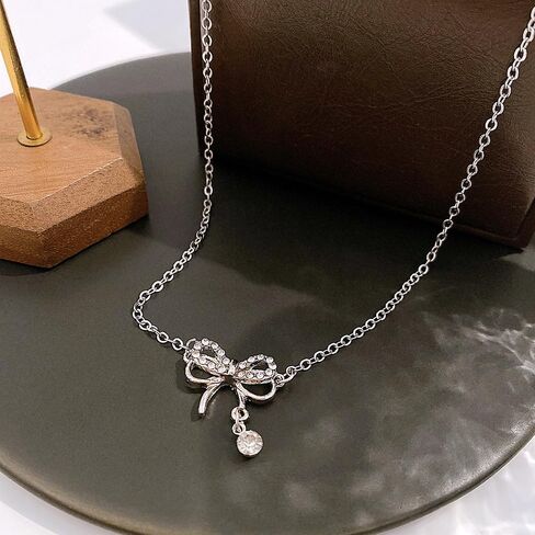QXFQJT Gold Bow Earrings Necklace Set Golden Ribbon Earrings Necklace for Women Girls Bowknot Jewelry Christmas Gift in Saudi Arabia