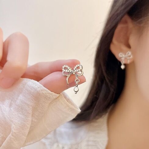 QXFQJT Gold Bow Earrings Necklace Set Golden Ribbon Earrings Necklace for Women Girls Bowknot Jewelry Christmas Gift in Saudi Arabia