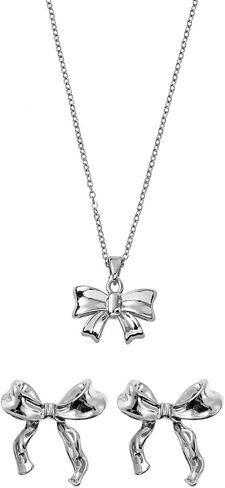 QXFQJT Gold Bow Earrings Necklace Set Golden Ribbon Earrings Necklace for Women Girls Bowknot Jewelry Christmas Gift in Saudi Arabia