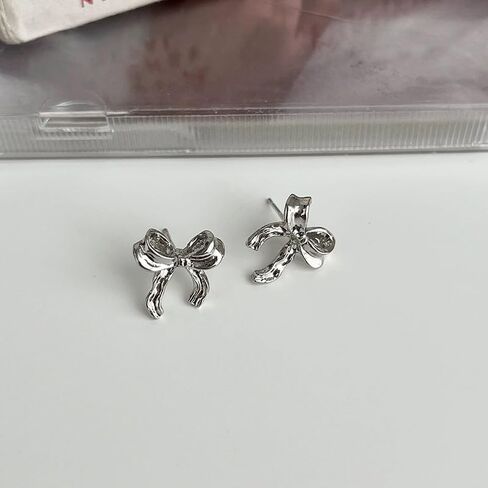 QXFQJT Gold Bow Earrings Necklace Set Golden Ribbon Earrings Necklace for Women Girls Bowknot Jewelry Christmas Gift in Saudi Arabia