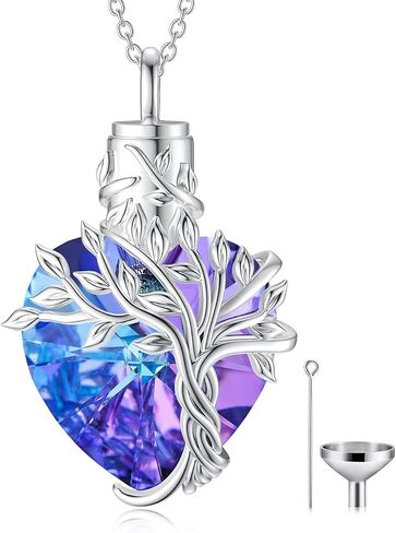TOUPOP Heart Tree of Life Urn Necklace&Earrings with Purple Crystal Jewelry Gifts for Women Girls in Saudi Arabia