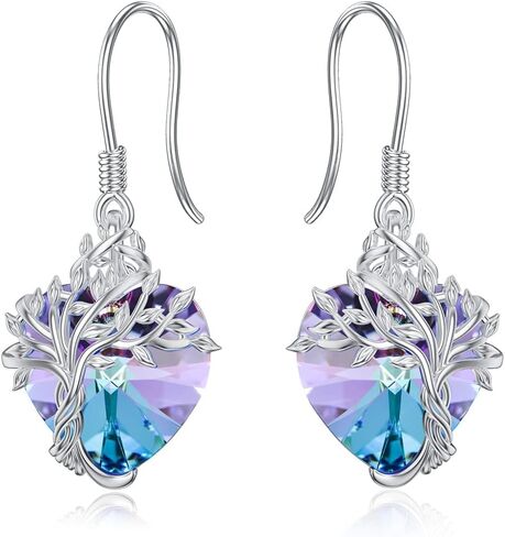 TOUPOP Heart Tree of Life Urn Necklace&Earrings with Purple Crystal Jewelry Gifts for Women Girls in Saudi Arabia