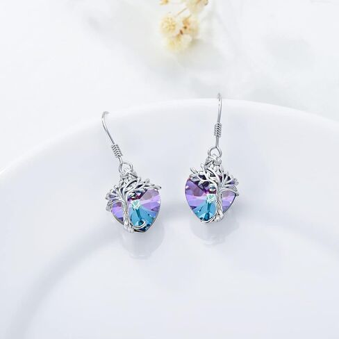 TOUPOP Heart Tree of Life Urn Necklace&Earrings with Purple Crystal Jewelry Gifts for Women Girls in Saudi Arabia