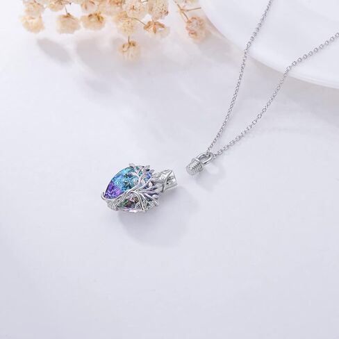 TOUPOP Heart Tree of Life Urn Necklace&Earrings with Purple Crystal Jewelry Gifts for Women Girls in Saudi Arabia