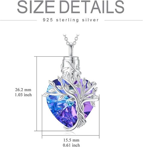 TOUPOP Heart Tree of Life Urn Necklace&Earrings with Purple Crystal Jewelry Gifts for Women Girls in Saudi Arabia