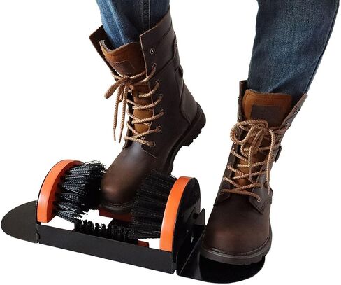 Zeluga 26-387 Portable Hardwood Construction and Metal Frame Boot Scraper and Scrubber, Black/Orange in Kuwait