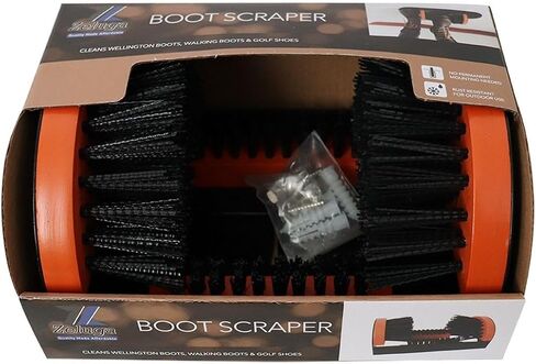 Zeluga 26-387 Portable Hardwood Construction and Metal Frame Boot Scraper and Scrubber, Black/Orange in Kuwait