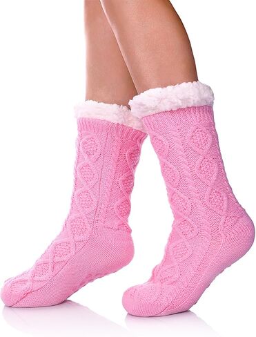 SDBING Women's Slipper Socks with Grippers Soft Cozy Fleece Lined Socks Winter Warm Fuzzy Non Slip Socks for Women in Kuwait