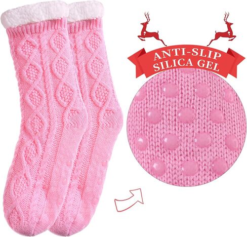 SDBING Women's Slipper Socks with Grippers Soft Cozy Fleece Lined Socks Winter Warm Fuzzy Non Slip Socks for Women in Kuwait