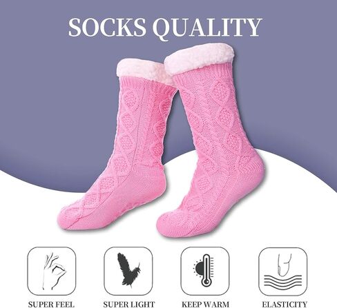 SDBING Women's Slipper Socks with Grippers Soft Cozy Fleece Lined Socks Winter Warm Fuzzy Non Slip Socks for Women in Kuwait