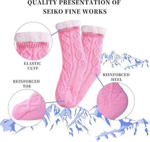 SDBING Women's Slipper Socks with Grippers Soft Cozy Fleece Lined Socks Winter Warm Fuzzy Non Slip Socks for Women in Kuwait