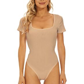 تي شيرت YIJIU نسائي برقبة مربعة وأكمام قصيرة وبدلات داخلية أساسية in Kuwait