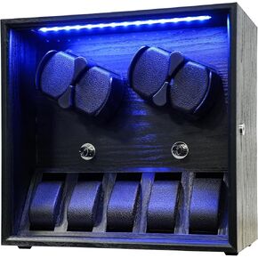 Oryx Watch Winder for 4/6/9 Automatic Watches, Rotating Watch Box 5 Rotation Modes Setting Display Case with Extra Watch Storages and LED Light, Lockable Winders USB Powered Super Quiet Mabuchi Motor