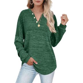 Balivsa Womens Tops Dressy Casual V Neck Long Sleeve Sweatshirts Lightweight Henley Shirts Fall Fashion 2023