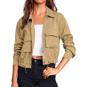 BUNSLOOM Women's Casual Loose Jacket Military Hunting Style Waisted Jacket Oversized Utility Anorak Coat with Pockets