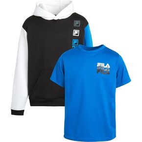 Fila Boys' Active Sweatshirt Set - 2 Piece Performance Fleece Hoodie Sweatshirt and T-Shirt - Activewear Set for Boys, S-XL